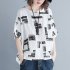 Women Large Size T shirt Summer Short Sleeves Trendy Retro Printed Blouse Loose Casual Round Neck Tops White L