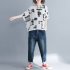 Women Large Size T shirt Summer Short Sleeves Trendy Retro Printed Blouse Loose Casual Round Neck Tops black L