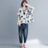 Women Large Size T shirt Summer Short Sleeves Trendy Retro Printed Blouse Loose Casual Round Neck Tops black XL
