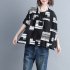 Women Large Size T shirt Summer Short Sleeves Trendy Retro Printed Blouse Loose Casual Round Neck Tops black L
