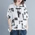 Women Large Size T shirt Summer Short Sleeves Trendy Retro Printed Blouse Loose Casual Round Neck Tops black L