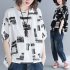 Women Large Size T shirt Summer Short Sleeves Trendy Retro Printed Blouse Loose Casual Round Neck Tops black XL