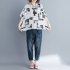 Women Large Size T shirt Summer Short Sleeves Trendy Retro Printed Blouse Loose Casual Round Neck Tops black L