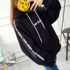 Women Letter Printed Thickened Loose Hooded Long Sleeve Warm Large Size Sweatshirts black XXL