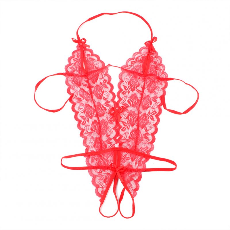 Women Lingerie  Erotic Sexy Lace Perspective Three-point G-string Sexy Lingerie red_Average size