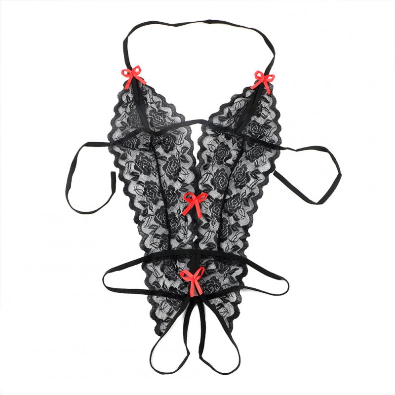 Women Lingerie  Erotic Sexy Lace Perspective Three-point G-string Sexy Lingerie black_Average size