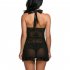 Women Lingerie Lace Babydoll Dress Backless Halter Chemise  black S