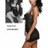 Women Lingerie Lace Babydoll Dress Backless Halter Chemise  black S
