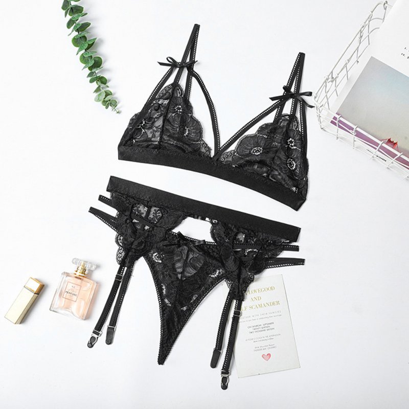 Women Lingerie Sexy Lace Bra Erotic Bra Briefs Set Plus Size Sexy Underwear black_XL