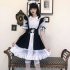 Women Lolita Maid Dress Black Apron Headdress Hair Band Bowknot Set 5pcs set S