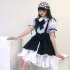 Women Lolita Maid Dress Black Apron Headdress Hair Band Bowknot Set 5pcs set XL