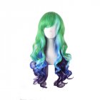 Women Long Curly Cosplay Wig Oblique Bang Heat Resistant Hair Extensions Multicolor