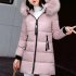Women Long Fashion Style Slender Body Large Collars Cotton Down Jacket Warm Coat Pink M