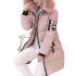Women Long Fashion Style Slender Body Large Collars Cotton Down Jacket Warm Coat Pink M