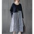 Women Long Sleeve Dress Autumn Winter Loose Oversize Cotton And Linen Dress With Round Neck Long Sleeves black S