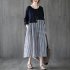 Women Long Sleeve Dress Autumn Winter Loose Oversize Cotton And Linen Dress With Round Neck Long Sleeves black S
