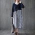 Women Long Sleeve Dress Autumn Winter Loose Oversize Cotton And Linen Dress With Round Neck Long Sleeves black M