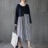 Women Long Sleeve Dress Autumn Winter Loose Oversize Cotton And Linen Dress With Round Neck Long Sleeves black 2XL