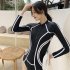 Women Long Sleeve Swimwear Sunscreen Quick drying High Waist Sports Swimsuit For Swimming Surfing Bathing black L