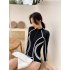 Women Long Sleeve Swimwear Sunscreen Quick drying High Waist Sports Swimsuit For Swimming Surfing Bathing black L