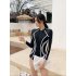 Women Long Sleeve Swimwear Sunscreen Quick drying High Waist Sports Swimsuit For Swimming Surfing Bathing black L