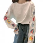 Women Long Sleeve T-shirt Cartoon Crew Neck Loose Funny Casual Pullover Tops white_2XL