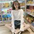 Women Long Sleeve T shirt Cartoon Crew Neck Loose Funny Casual Pullover Tops white 2XL