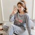 Women Long Sleeves Coral Flannel Pajamas Lovely Students Sweet Thickened Warm Flannel Homewear Suit Pink Panther L