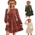 Women Long Sleeves Dress Summer Round Neck Slimming A line Skirt Simple Solid Color Elegant Short Dress dark apricot L