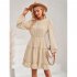 Women Long Sleeves Dress Summer Round Neck Slimming A line Skirt Simple Solid Color Elegant Short Dress dark apricot L