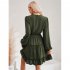 Women Long Sleeves Dress Summer Round Neck Slimming A line Skirt Simple Solid Color Elegant Short Dress dark apricot L