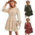 Women Long Sleeves Dress Summer Round Neck Slimming A line Skirt Simple Solid Color Elegant Short Dress dark apricot L