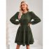 Women Long Sleeves Dress Summer Round Neck Slimming A line Skirt Simple Solid Color Elegant Short Dress dark apricot L