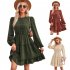 Women Long Sleeves Dress Summer Round Neck Slimming A line Skirt Simple Solid Color Elegant Short Dress dark apricot L