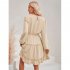 Women Long Sleeves Dress Summer Round Neck Slimming A line Skirt Simple Solid Color Elegant Short Dress dark apricot L