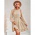 Women Long Sleeves Dress Summer Round Neck Slimming A line Skirt Simple Solid Color Elegant Short Dress dark apricot L