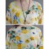 Women Long Sleeves Dress Retro Flower Printing Loose A line Skirt Casual Large Swing Pullover Midi Skirt yellow flower L