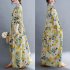 Women Long Sleeves Dress Retro Flower Printing Loose A line Skirt Casual Large Swing Pullover Midi Skirt yellow flower L