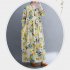 Women Long Sleeves Dress Retro Flower Printing Loose A line Skirt Casual Large Swing Pullover Midi Skirt yellow flower L
