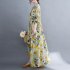 Women Long Sleeves Dress Retro Flower Printing Loose A line Skirt Casual Large Swing Pullover Midi Skirt yellow flower L