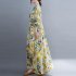Women Long Sleeves Dress Retro Flower Printing Loose A line Skirt Casual Large Swing Pullover Midi Skirt yellow flower L