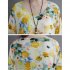 Women Long Sleeves Dress Retro Flower Printing Loose A line Skirt Casual Large Swing Pullover Midi Skirt yellow flower L