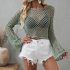 Women Long Sleeves Knitted Shirt Summer Flared Sleeves Loose Casual Beach Blouse Round Neck Hollow out Tops White XL