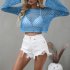 Women Long Sleeves Knitted Shirt Summer Flared Sleeves Loose Casual Beach Blouse Round Neck Hollow out Tops White XL