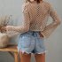 Women Long Sleeves Knitted Shirt Summer Flared Sleeves Loose Casual Beach Blouse Round Neck Hollow out Tops White XL