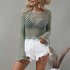 Women Long Sleeves Knitted Shirt Summer Flared Sleeves Loose Casual Beach Blouse Round Neck Hollow out Tops blue S