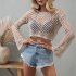 Women Long Sleeves Knitted Shirt Summer Flared Sleeves Loose Casual Beach Blouse Round Neck Hollow out Tops blue S