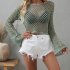 Women Long Sleeves Knitted Shirt Summer Flared Sleeves Loose Casual Beach Blouse Round Neck Hollow out Tops blue S