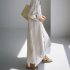 Women Long Sleeves Long Shirt Trendy Lapel Slit Cotton Linen Tops Solid Color Single Breasted Cardigan Jacket apricot L