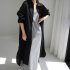 Women Long Sleeves Long Shirt Trendy Lapel Slit Cotton Linen Tops Solid Color Single Breasted Cardigan Jacket apricot M